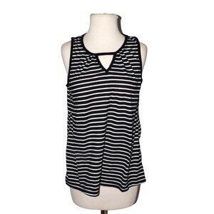 EUC Just Be Stripe Tank Top Black White V-Neck